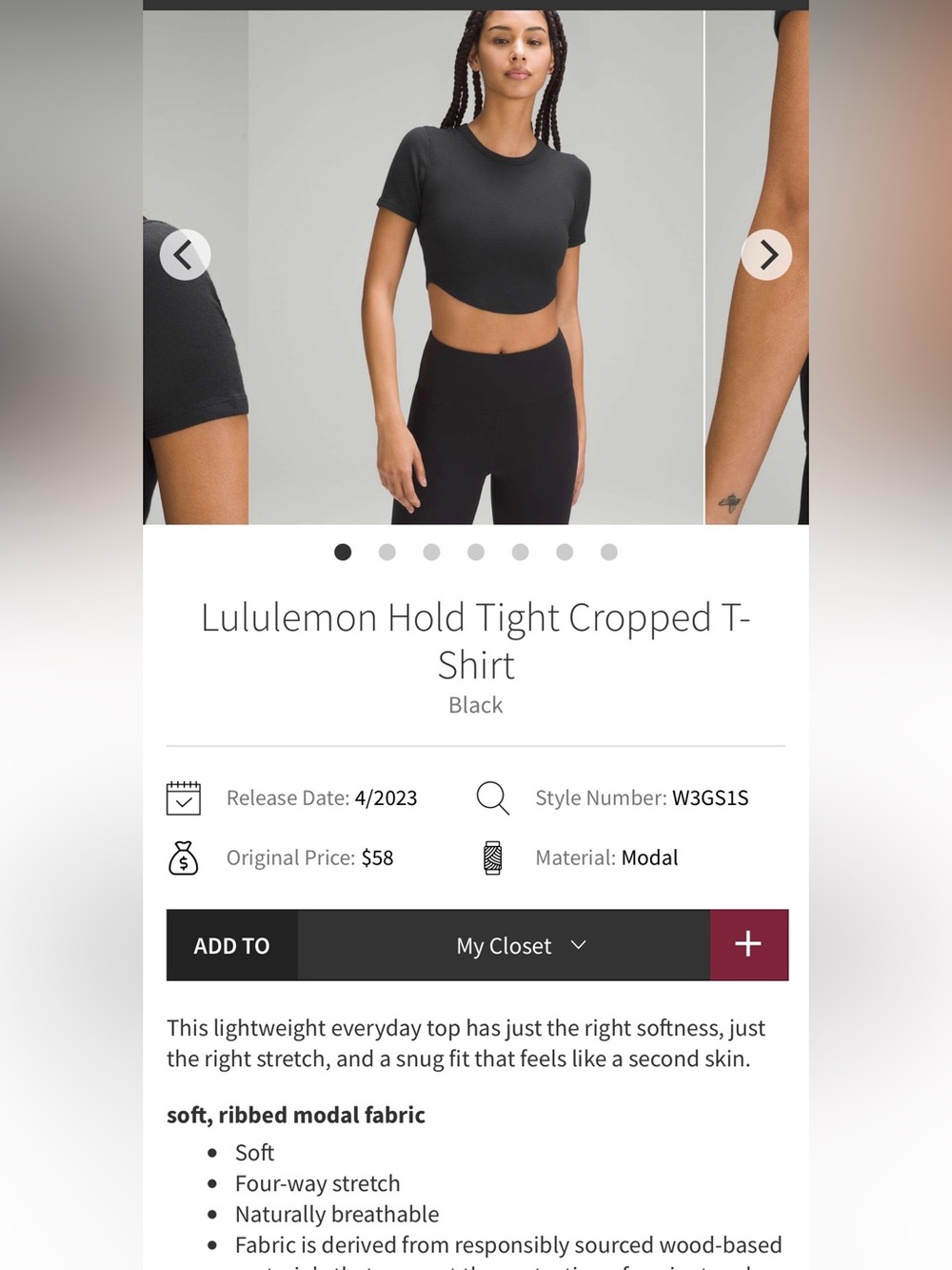 Lululemon Hold Tight Cropped T shirt